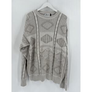 Bellagio Vintage Sweater Mens XL Ivory Beige 90s Pullover Knit Cotton Cable Knit